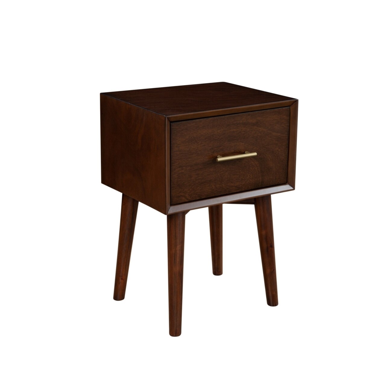 Saltoro Sherpi End Table with 1 Drawer and Angled Legs, Walnut Brown-